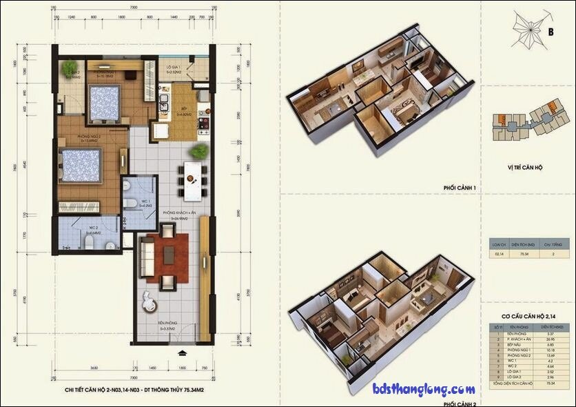 thiết kế căn hộ 02, 15 chung cư 87 lĩnh nam